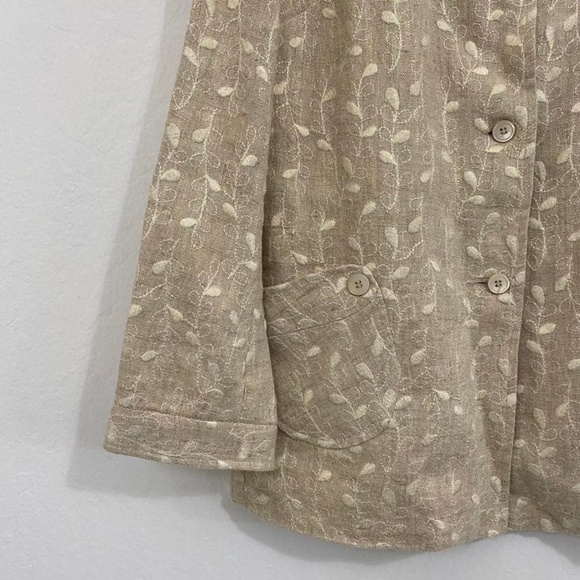 Bernard Zins Women's 8 Khaki Metallic Floral Embroidered Linen Jacket Button up - Picture 5 of 9